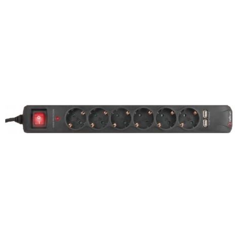 Regleta Enchufes 6 Tomas con Interruptor Riello THUNDER 6002 USB Negro