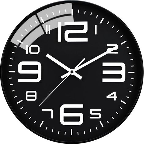 Reloj silencioso de cuarzo de 30 cm, funciona con pilas, estilo moderno, ideal para el hogar, la oficina y la escuela (negro). (1/5)