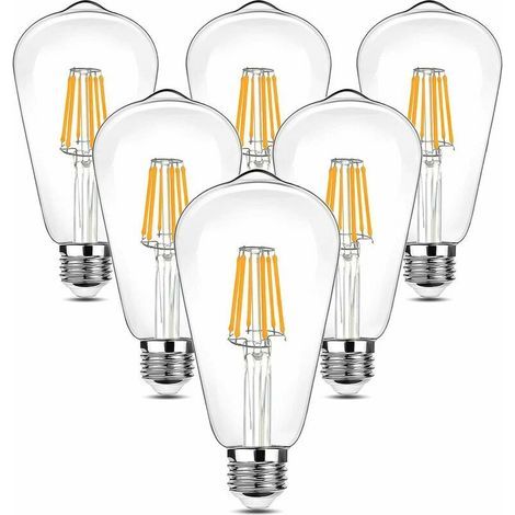 LaBlanc – 6 Stück Vintage-LED-Edison-Glühbirne, 90–265 V, 6 W (entspricht 60 W Glühlampe), E27-Glühbirne, 600 lm, 2700 K LED, warmweiß, ST64 Retro-Dekorationslampe im antiken Stil, für Restaurant-Bar
