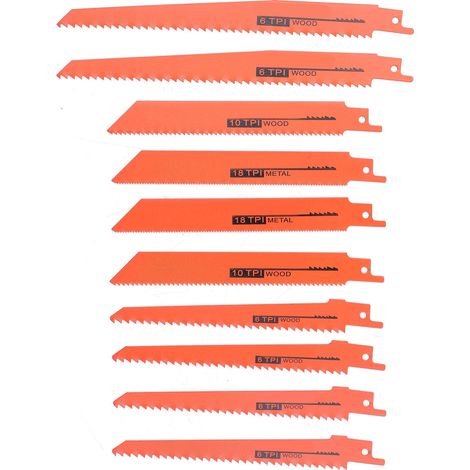 Lame de scie sabre 10 pièces acier rapide HSS pour métal bois plastique, lot orange découpe multi-matériaux (1/5)