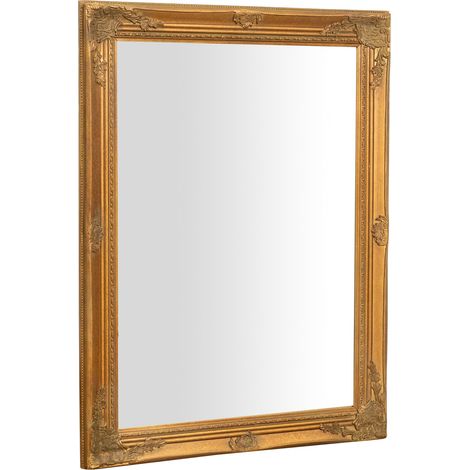 Vertical and horizontal bathroom wall mirror Rectangular hanging bedroom mirror with gold wooden frame Shabby baroque style (1/5)