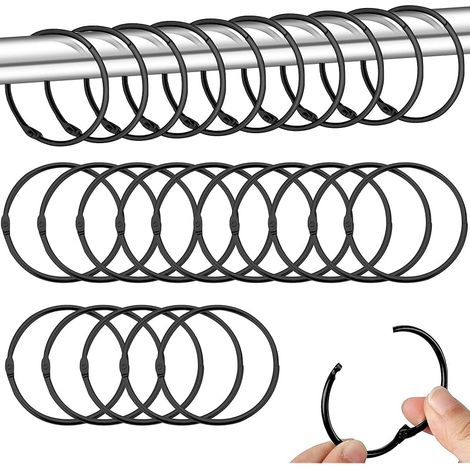Lot de 40 Anneaux de Rideaux à Ouvrir, Anneau Rideau Douche, Anneaux de Reliure, Clips Métalliques pour Anneaux pour Tringles à Rideaux et Rideau Rail (Noir) (1/5)