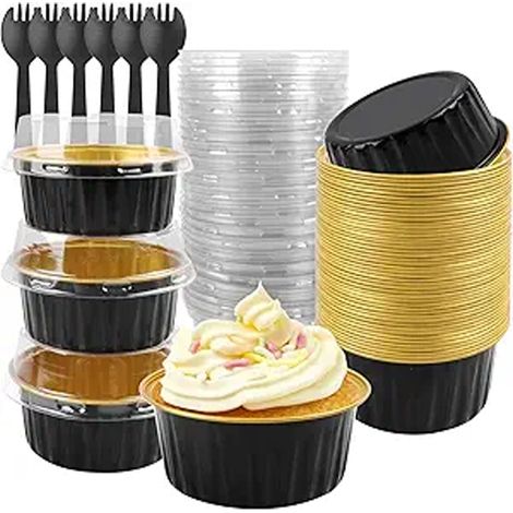 Caissettes à gâteaux en aluminium avec couvercles, moules à muffins, paquet de 60 mini-moules à gâteaux de 140 g, mini-moules à pain avec couvercles, caissettes de cuisson jetables avec couvercles, ca
