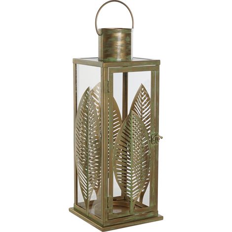 Metallstehlampe 16.5x16.5x50 Gold Metallblätter mehrfarbige Farbfamilienlaterne und Kerzenhalter Details (1/4)