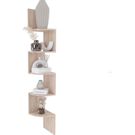 Libreria Angolare Scaffale 5 Ripiani In Legno MDF Mensole Espositive da Parete Design Minimal Moderno Ed Elegante Per Arredo Casa Soggiorno Salotto Camera Studio Camera 123 x 20 x 20 cm Rovere (1/5)