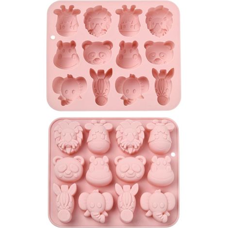 Lot de 2 moules en silicone en forme d'animal en forme d'éléphant la gelée de cheval de lion pour la (1/4)