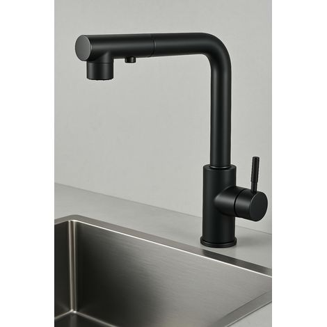 Robinet Cuisine Douchette Mitigeur Cuisine Bec Haut Robinetterie de Cuisine Pivotant à 360° Robinet Cuisine Noir en Acier Inoxydable Poignée Unique, 2 Modes de Pulvérisation (1/5)