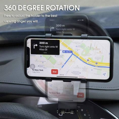 Support Téléphone Voiture - Rotation 360° - Pour GPS et Smartphones 4 à 7 Pouces - Fixation Tableau de Bord - 1 Pièce (1/5)