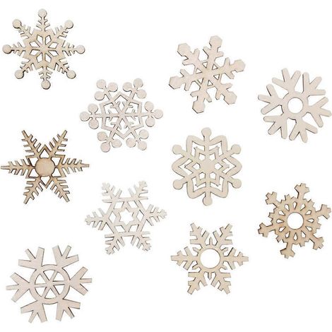 20 flocons de neige en bois pour décoration de Noël à faire soi-même, accessoire de décoration de scène de flocons de neige-5.3X4.7CM