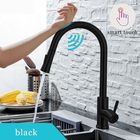 (CF04044LB) Robinet de cuisine extractible, finition nickel brossé, inox à capteur, noir, mitigeur intelligent à induction, commandes tactiles. (1/5)