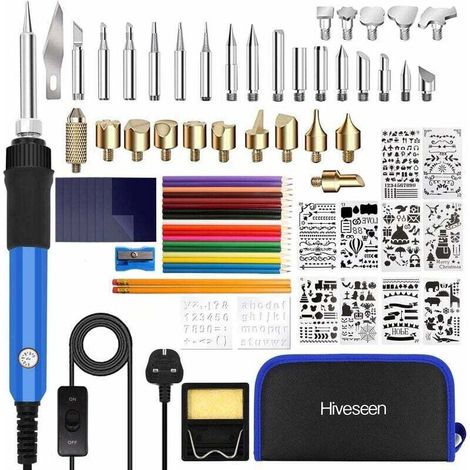 Kit de Pyrogravure 76 pièces - Fer à Souder 60W 220V-240V/AC - Température Réglable - Pyrograveur Professionnel pour Liège, Cuir, Gravure, Soudure, Sculpture Bois