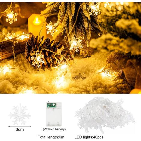 Luci decorative a forma di fiocco di neve da 6 m con 40 LED, ideali per interni, feste di Natale, camera da letto e patio. (1/4)
