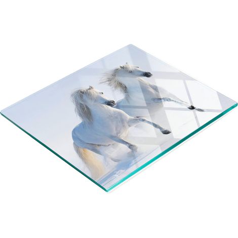 Tablero de vidrio decorativo multifuncional para cocina con dos caballos de nieve, 60x52 cm.