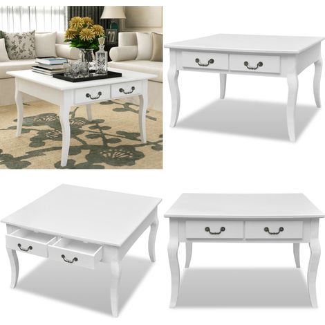 Table basse avec 4 tiroirs Blanc - Table Basse - Meuble TV - Table D'appoint - Table Ronde - Mobilier Blanc - Home & Living (1/5)