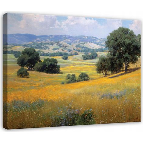 Peinture champ paysage nature arbres pour chambre salon sur toile 120x80 (1/3)