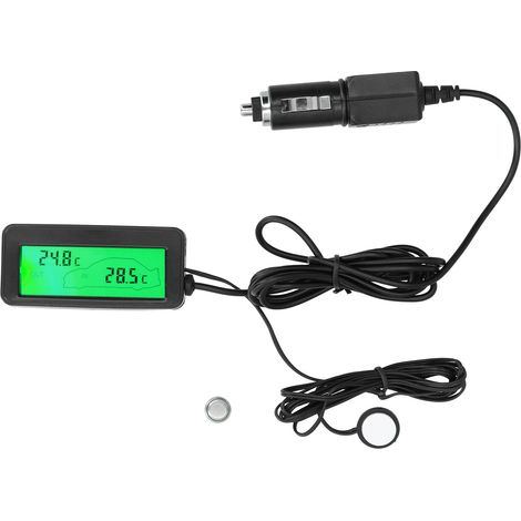 Digitales Miniaturthermometer mit LCD-Anzeige, 12 V Gleichstrom, für Auto, Innen- und Außenbereich, grün (1/5)