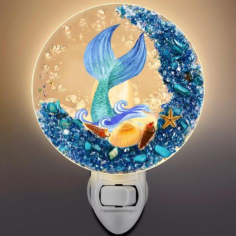 Veilleuse coquillage à brancher, veilleuse décorative sur le thème des animaux marins, veilleuse de plage vintage pour adultes (sirène) (1/5)