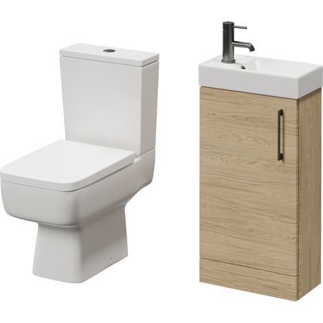 Napoli Cube Light Oak 400mm Single Door Vanity Unit and Toilet Suite with Align Basin - 400mm - Gunmetal Grey 160mm Handle