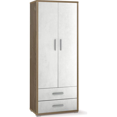 Armadio 2 Ante 2 Cassetti 71x182x41 cm Noce Stelvio/Ossido Bianco (1/3)