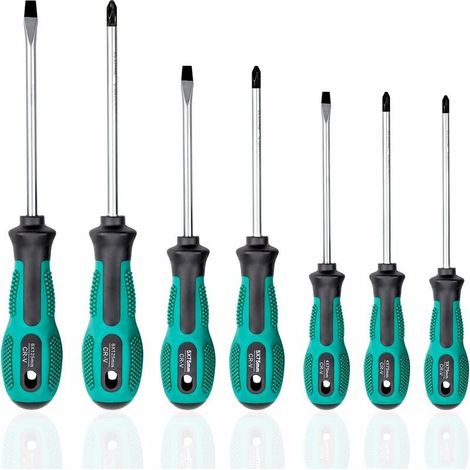 7-teiliges Set magnetischer Schraubendreher mit 3 Schlitz- und 4 Kreuzschlitzköpfen, rutschfestem Griff, robustem Chrom-Vanadium-Stahl, professionelles Schraubendreher-Set mit gehärteten Spitzen (1/5)