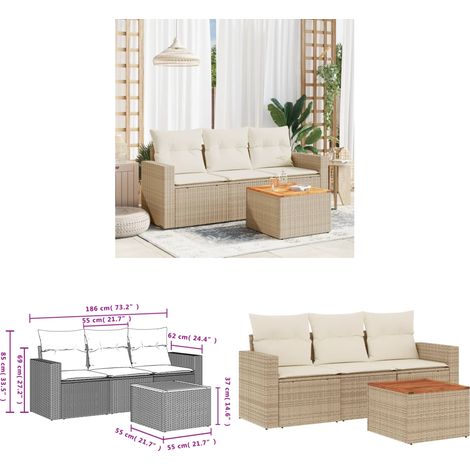 Salon de jardin avec coussins 4 pcs beige résine tressée - Ensemble Salon De Jardin - Meuble De Jardin - Salon Extérieur - Résine Tressée - Mobilier De Jardin - Home & Living (1/3)