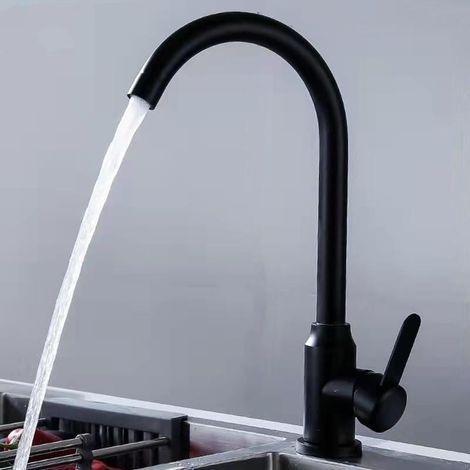 Robinet Cuisine Douchette Poignée Unique Inox Mélangeur Chaud et Froid Embout Robinet Cuisine Rotatif Peinture en Acier inoxydable Aérosol Robinet De Cuisine Noir (1/4)