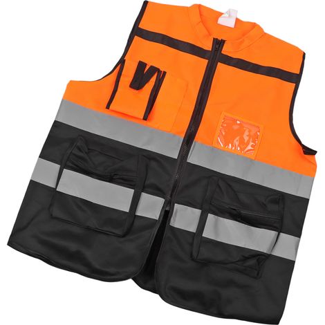 Gilet réfléchissant à fermeture éclair, haute visibilité, pour la sécurité à moto, gestion du trafic, orange, taille XL. (1/5)
