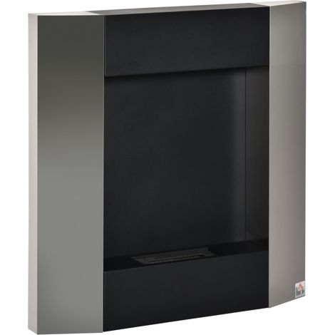Camino Bioetanolo da Parete con Serbatoio da 0.7L e Copertura 20m², Acciaio, 72x11x72cm, Argento e Nero (1/5)