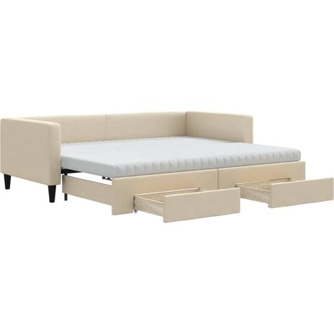 Maison Exclusive - Lit de jour avec gigogne et tiroirs crème 90x200 cm tissu