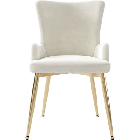 Silla de comedor de terciopelo beige con patas metálicas doradas, set de 2 (1/5)