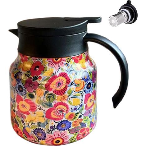 1 Isolierte Karaffe, Edelstahl, 800 ml, Integrierter Filter, Blumenmuster, Für Zuhause, Büro (1/5)