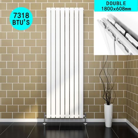ELEGANT 1800 x 608 mm White Modern Double Flat Panel Designer Rads Vertical Rads Compatible With All Heating Systems + Anthracite Thermostatic Radiator Valves (1/5)