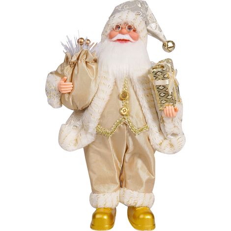 Figurine de Père Noël de 32 cm (12,6 pouces), décoration de Noël debout pour la chambre, la cheminée, le centre de table ou la vitrine. Ornement doré. (1/5)