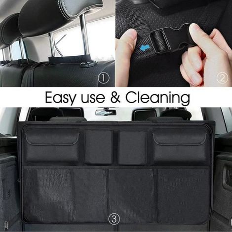 Organisateur de Coffre Sac de Rangement pour Voiture SUV MVP à 8 Poches Rangement du Siège Arrière avec 3 Sangles de Réglage (1/4)