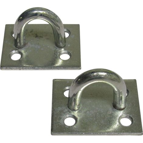 Heavy Duty Staple On Plates X2 Galvanised (Chain Wire Rope Pad Eye Steel Wall Anchor)