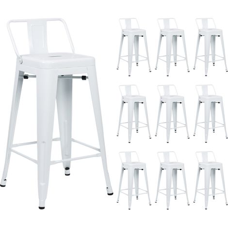 Confezione da 10 sgabelli alti impilabili in acciaio stile industriale, dimensioni 41x41x85 cm, Thinia Home