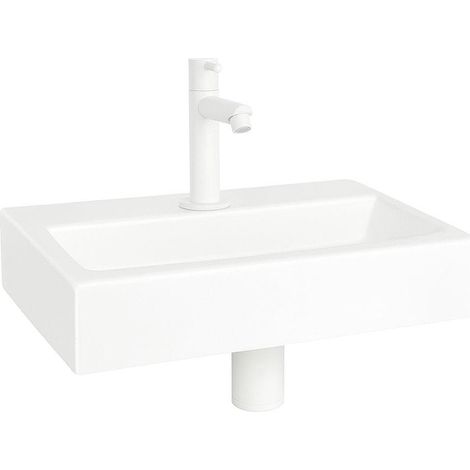 QeramiQ Fuente ensemble lave-mains - 38x24cm - 1 trou de robinet - céramique - robinet de lavabo blanc mat - blanc brillant