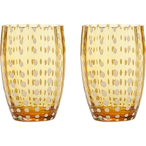 Zafferano Perle Bicchiere Ambra - Vetro Colorato Soffiato a Bocca, 32 cl, Lavorato a Mano - Set da 2 Tumblers Artigianali per Acqua o Cocktail