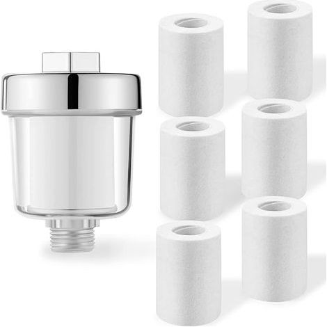 Filtre de che avec 7 filtres bleus remplaçables, filtre de che anticalcaire pour robinet ou che, filtre efficacement les impuretés dans l'eau (1/5)