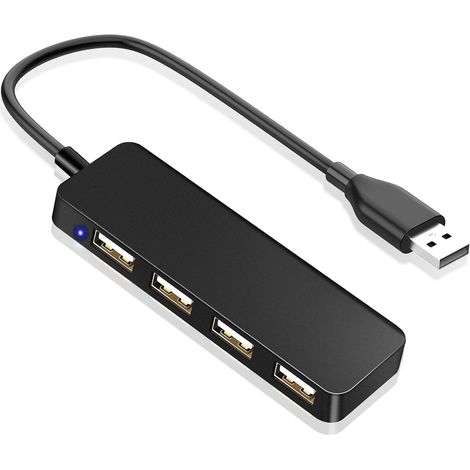 USB 2.0 portable ultra fin à 4 ports, rallonge de port multi-USB noir pour Imac Pro, MacBook Air, Mac Mini/Pro, Surface Pro, ordinateurs portables, clés USB, disques durs mobiles (1/5)