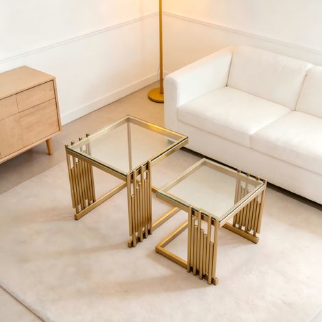 Set 2 tavolini quadrati in vetro temperato oro OKMYHOME (1/5)