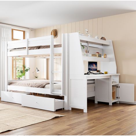 CHICFURN Letto a castello per bambini 140x200 cm bianco con scrivania e contenitori (1/5)