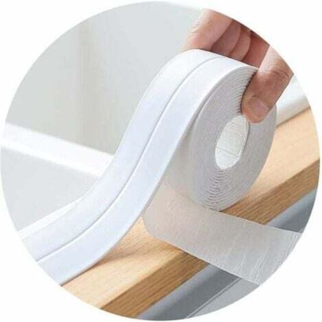 [JAMAIS UTILISÉ] Joint Silicone Blanc Salle de Bain,Ruban d'étanchéité pour cuisine ou salle de bain,Ruban auto-adhésif anti-moisissure et anti-fuite adapté à de nombreuses occasions (2 pièce 3.2m, Bl (1/4)