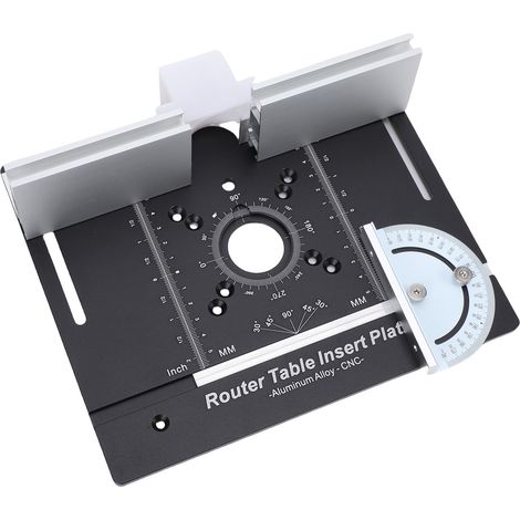 Plaque d'insertion pour table de défonceuse avec guide d'onglet, en alliage d'aluminium, pour établi de menuiserie, planche rabattable pour rainurage et découpe, échelles MM/pouces noires (1/5)
