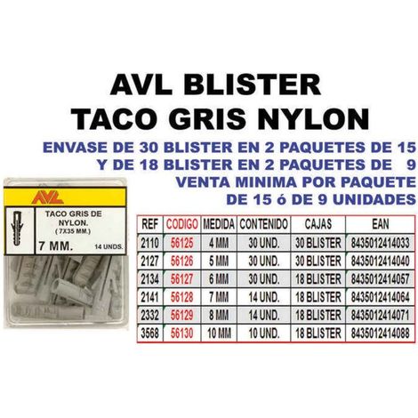 Taco in nylon grigio 5 mm AVL Blister 2127