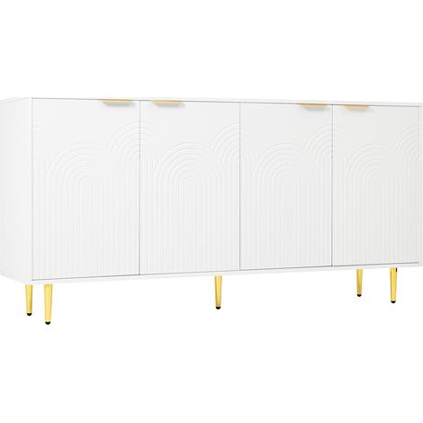 Credenza bianca a 4 ante 160 x 80 x 40 cm con maniglie dorate spazzolate e gambe lucide (1/5)