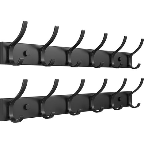 2 Pack Garderobenleiste Wand mit 6 Haken Schwarz Mantelhaken (1/5)