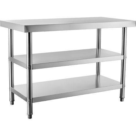 Wiltec Edelstahl Tisch Arbeitstisch Edelstahltisch mit 2 Ablagen 120x60x85cm für Gastro Küche Werkstatt Garten Keller mit höhenverstellbare Füßen (1/5)