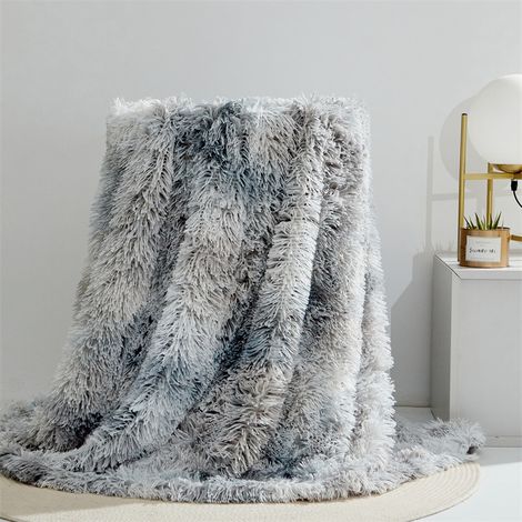 Couverture en Fausse Cachemire Fourrure en Peluche, Gris Crème, Couverture Polaire Haute Qualité, Poil Long Douce et Confortable, Plaid Canape 160 x 200 cm (1/5)