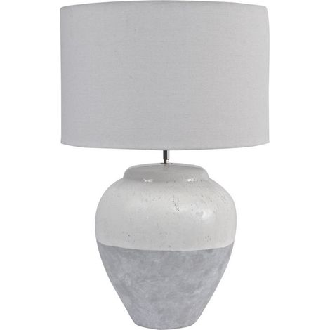 Skyline Porcelain Table Lamp and Shade Large E27 60W - Terracotta/Linen - L50 x W50 x H77 cm - White/Grey